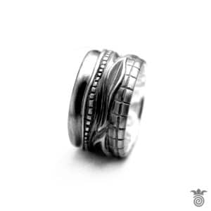 Anneau large argent amalgame géométrique organique HBAG_162