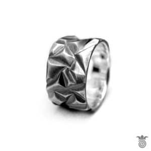 Anneau large texture métal froissé argent - HBAG_163